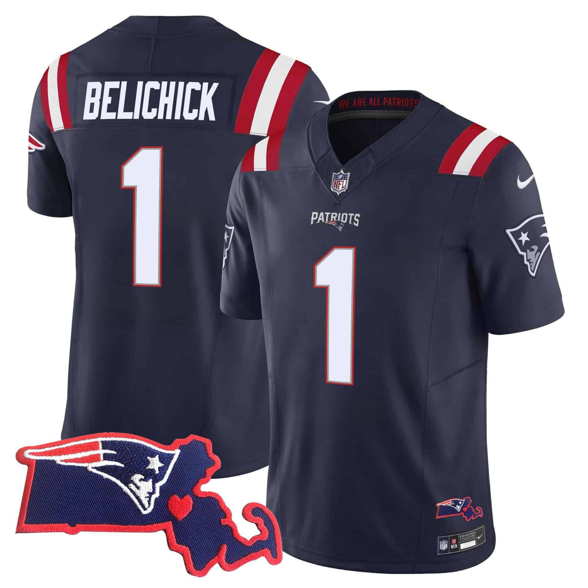 Men New England Patriots #1 Belichick Dark blue 2024 Nike Patch Vapor Limited NFL Jersey style 1->indianapolis colts->NFL Jersey